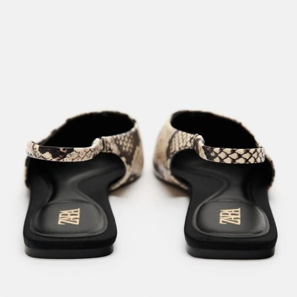 Zara Black & Snake Print Pointed Slingback Flats
